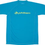 ファイテン PHITENRAKUシャツSPORTS 半袖 ロゴ入り Tシャツ ターコイズ×ロゴライム XOJG397007